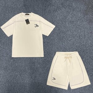 定価7万★christian milada・ミラノ発・上下セット★ソフト 通気 人気 半袖Tシャツ ハーフパンツ スポーツウェア セットアップ XL/50サイズ