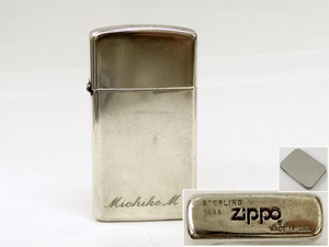 【侍】STERLING SILVER スターリングシルバー プレーン 1999年製 スリム ZIPPO ジッポー ケース付 着火確認済 20-717