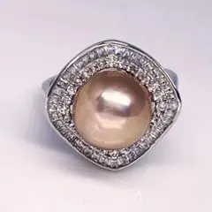 最新デザイン 花珠級カラー 天然パールリング 10mm 指輪