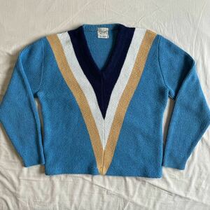 希少! 60s Lloyd デザインVネックニット L アクリル USA製 厚手 ビンテージ 50s 70s