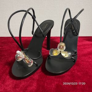 GUCCI グッチ クリアガラス ブラックカラー レザー 革 ヒール サンダル パンプス 靴