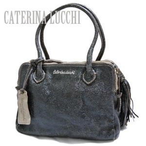 新品CATERINA LUCCHI伊製メタリックヴィンテージ調革バッグ黒★