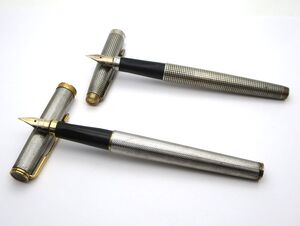 1000円スタート 万年筆 計2点 PARKER パーカー STERLING CAP&BARREL ペン先14K POINT F/18K 750刻印 シルバー 文房具 筆記用具 11 E60004