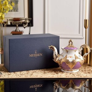 Meissen マイセン 　手作り　ティーポット 洋食器 レリーフ フラワーブーケ コバルト ライトパープル