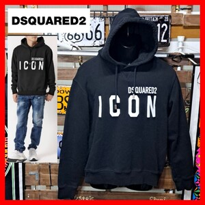 定価7.9万　Dsquared2　ディースクエアード　ICON アイコン　プリント　プルオーバー　パーカー　裏起毛　L　ブラック