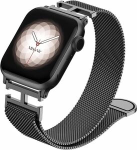 コンパチブル Apple Watch バンド 38mm～41mm シルバー 　黒ブラック