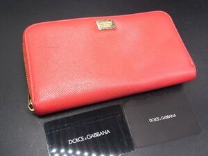 DOLCE＆GABBANA ドルチェ&ガッバーナ レザー ラウンドファスナー 長財布 ウォレット 札入れ 小銭入れ レッド系 DG7614