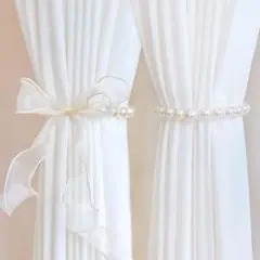 【在庫１】カーテン　タッセル　飾り　韓国　かわいい　レトロ　りぼん　真珠　白　紐