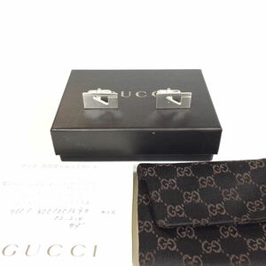 【グッチ】本物 GUCCI カフス Gモチーフ Gロゴ シルバー925 SV925 カフスボタン カフリンクス メンズ イタリア製 保存袋 箱付き 送料520円