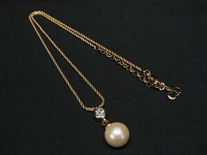 1円 ■極美品■ ChristianDior クリスチャンディオール パール ラインストーン ネックレス ペンダント アクセサリー ゴールド系 BI2409