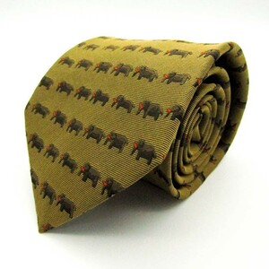 ジムトンプソン シルク 動物柄 総柄 象 ブランド ネクタイ メンズ グリーン 良品 JIM THOMPSON