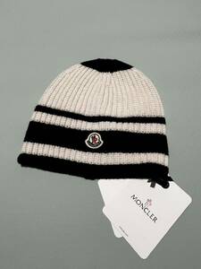 新品未使用品 参考7万 MONCLER モンクレール ジャパンタグ付 ロゴマーク ハット ニット キャップ 帽子ユニセックス 男女兼用 ストライプ