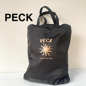 美品PECK A ペックハンドバッグトートバッグブラック黒ロゴ