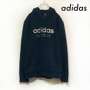 adidas アディダス★ロゴ刺繍入り 長袖スウェットパーカー ネイビー