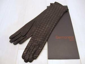 ♪送料無料♪Sermoneta gloves セルモネータグローヴス 革 ロング 手袋 イントレチャート レザー ブラウン イタリア製 廃版限定品 ITALY