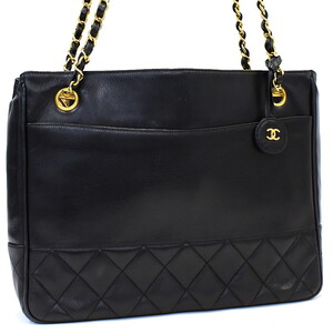 1円 ◎美品 CHANEL シャネル チェーンショルダートートバッグ 肩掛け マトラッセ レザー ダークネイビー◎E.Crsl.pD-02