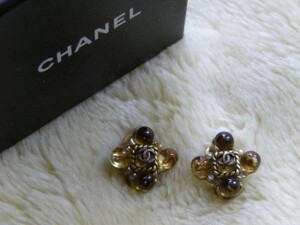 ☆送料無料☆CHANEL　シャネル　ヴィンテージ系　ブラウン＆イエロー系　グリポア　イヤリング（USED)