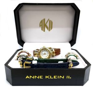 1607◎ ベゼル 付き ANNE KLEIN Ⅱ アンクライン 小物 時計 腕時計 3針 クォーツ 革バンド カジュアル レディース