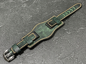 ラグサイズ：20mm 腕時計ベルト マット ブンド付き レザーベルト 本革 カラー：グリーン 革ベルト 