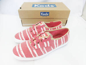 G2173【スニーカー】Keds CH WASH STRIPE RED★ケッズ ウォッシュストライプ★キッズ 靴 シューズ★サイズ 5M 約22.5cm★替えヒモ付 未使用