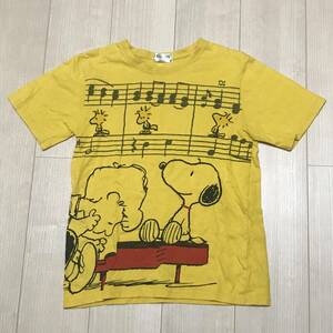 【S】　スヌーピー　半袖Tシャツ　レディース　ピーナッツ　黄色　シュローダー　古着