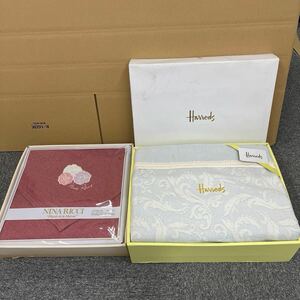 ☆145. 毛布 こたつ上掛 2点まとめ 綿毛布 寝具 NINA RICCI ニナリッチ Harrods 未使用品 長期保管品 現状品