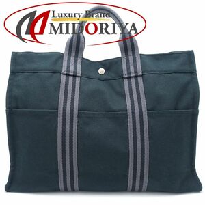 HERMES エルメス トートMM ニューフールトゥ ハンドバッグ キャンバス ブラック グレー/351315【中古】