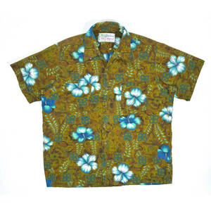 美品 1950s WAIKIKI WEAR BY Duke of Hollywood Cotton Aloha shirt L~XL ヴィンテージ コットンアロハシャツ 半袖 VINTAGE 花 開襟