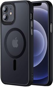 Gtsoho iPhone 12 / 12 Pro 用 ケース マグネット搭載 耐衝撃 マット感 黄ストラップホール付き ワイアレス充電対応 マットブラック/A376