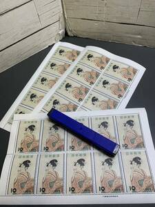 古い日本切手　1955 ビードロを吹く娘 10円切手 3シート