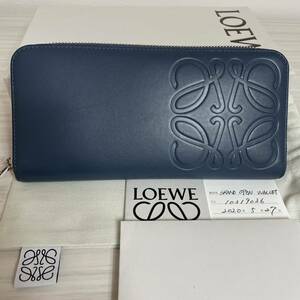 美品　LOEWE ロエベ　アナグラム　ラウンドファスナー　長財布　ブルー