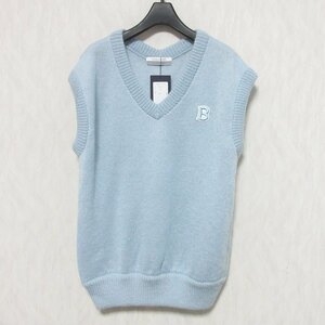 未使用 22SS BORDERS at BALCONY ボーダーズアットバルコニー SPRING MOHAIR VEST モヘアニットベスト 38 ライトブルー ◆