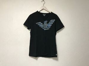 本物エンポリオアルマーニEMPORIOARMANI×ダイスケマキDaisukeMakiコットンロゴプリントストレッチ半袖Tシャツメンズ黒ブラックXL日本製