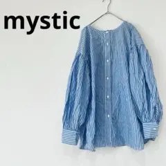 mystic(ミスティック) ストライプシャツ　長袖ブラウス　ブルー　オフィス