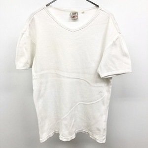 アヴィレックス AVIREX U.S.A. Tシャツ ワッフル ストレッチ ロゴプリント Vネック 半袖 綿×ポリウレタン S オフホワイト 白系 メンズ