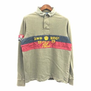 Polo by Ralph Lauren ポロ ラルフローレン 2nd REG 長袖 ポロシャツ アメカジ カーキ (メンズ L) 中古 古着 Q1486