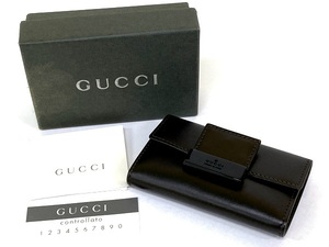 【即決/美品】 GUCCI グッチ GGロゴ 6連キーケース レザー ブラウン ブラック 033.0416.0854 キーケース プレート