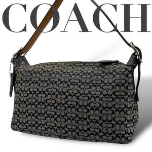 美品　COACH コーチ　ハンドバッグ　ミニシグネチャー　レザー　ブラック　黒