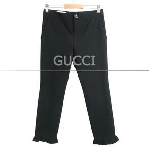 美品 GUCCI グッチ サイズ40 裾フリル ストレッチ スリム テーパード アンクル丈 パンツ スラックス クロップドパンツ 黒 ブラック