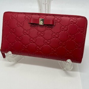 ◎E995 GUCCI グッチ GGレザー ラウンドファスナー 長財布 赤色 レッド (rt)