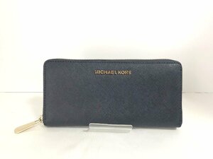 ■【YS-1】 状態良好 ■ MICHAEL KORS マイケルコース 長財布 ■ ラウンドファスナー ネイビー系 10cm×20.5cm 【同梱可能商品】■D