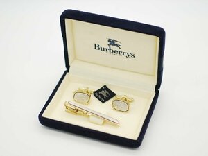 ■【YS-1】 未使用保管品 ■ バーバリー Burberry タイピン カフス セット ■ ゴールド系 ｘ シルバー系 ケース付き 【同梱可能商品】■C