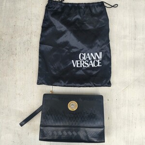 【80s/90s】ジャンニヴェルサーチGIANNI VERSACE/ヴェルサーチェ/ビンテージ/古着/レザー/牛革/レザー/クラッチバッグ/セカンドバッグ/黒