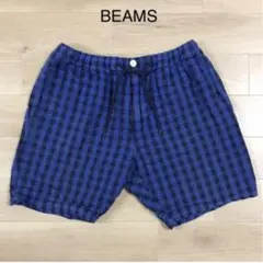 BEAMS ビームス 青 × 黒 チェック シアサッカー ハーフ ショートパンツ