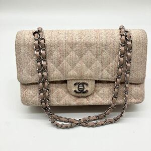 美品 CHANEL シャネル ツイード マトラッセ チェーンショルダーバッグ ハンドバッグ シルバー金具 ピンク 