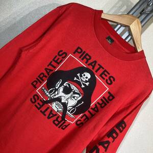 V930■USA製70sヴィンテージ!★BRANSON PIRATES/ANVIL黒タグ★黒★長袖Tシャツ■US L