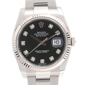 ロレックス 時計 メンズ デイトジャスト 10Pダイヤ 自動巻 ブラック文字盤 SS×WG ROLEX 116234G 中古