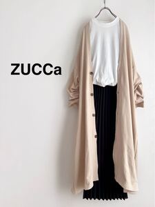 ZUCCa スウェットカーディガン ベージュ裏毛ロングカーディガン ズッカ