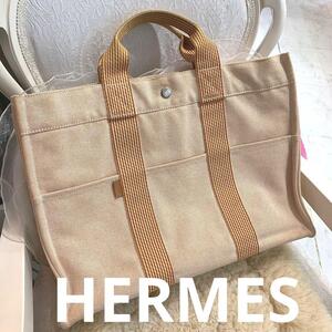 ☆外観美品☆HERMES　ニューフールトゥMM　キャンバス　トートバッグ