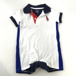 Ralph Lauren★半袖ポロシャツ/ロンパース【ベビー12M/白×紺/ホワイト×ネイビー】◆BG302